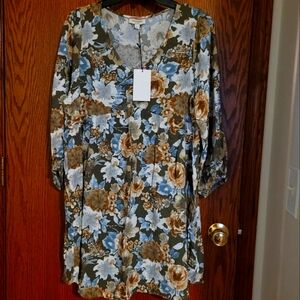 NWT/ ANDREE BY unit Floral Bohemian Milkmaid V-Neck Dress